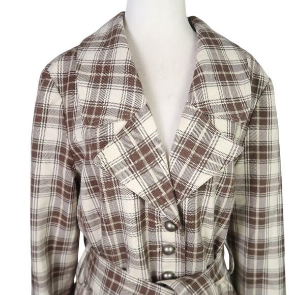 BB Dakota Brown and Cream Plaid Wool Blend Mid Length Coat XL - Picture 2 of 6